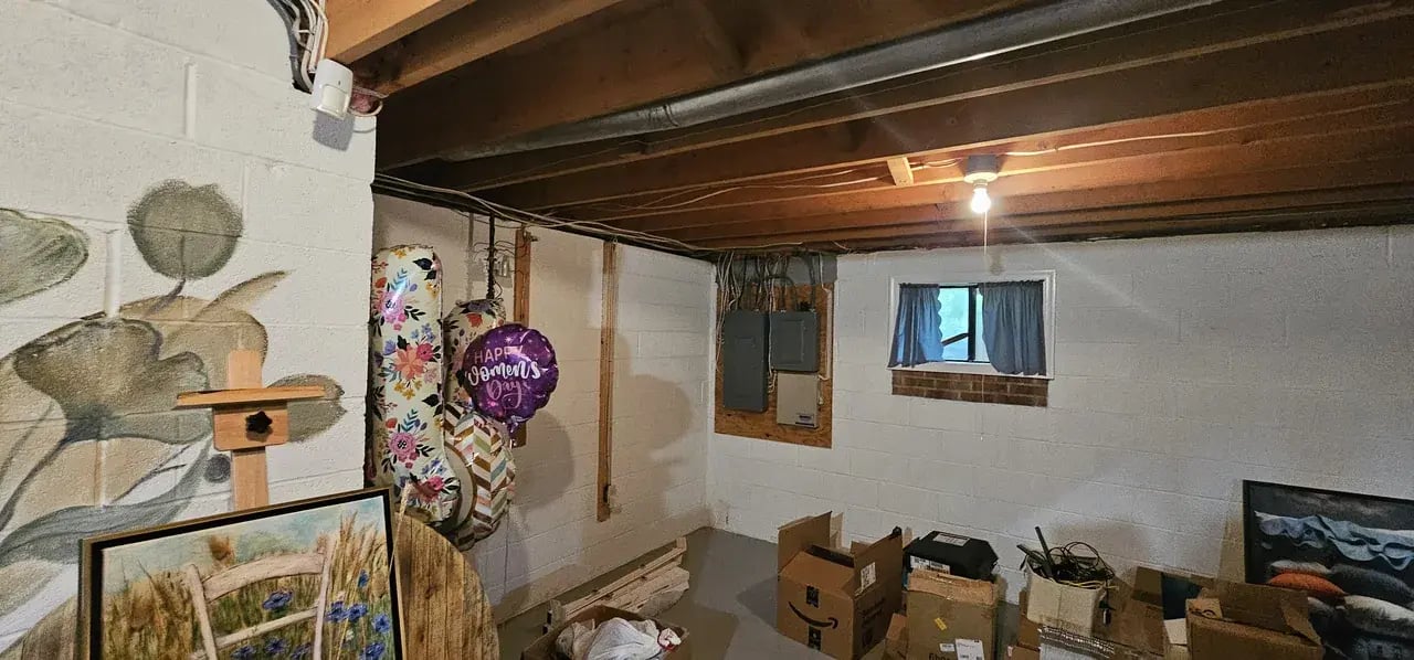Unfinished basement in Ellicott City, MD before renovation, window wall
