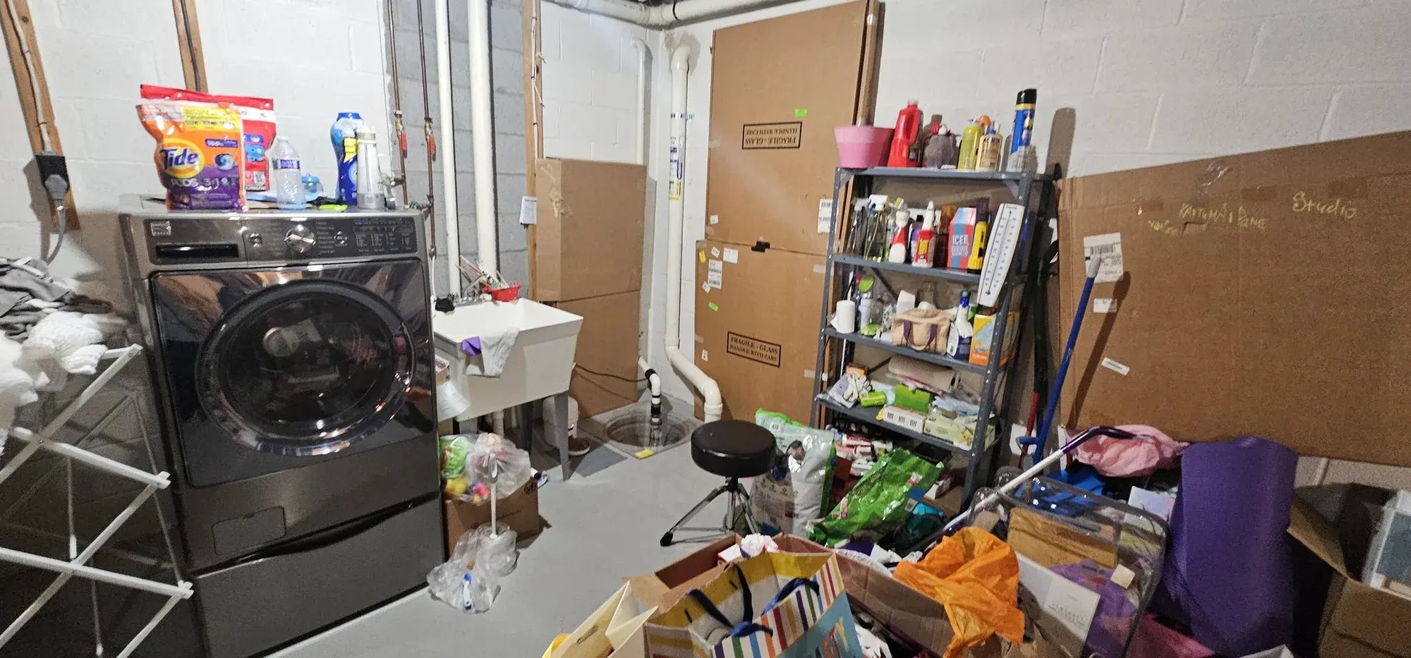 Old laundry corner in the unfinished basement