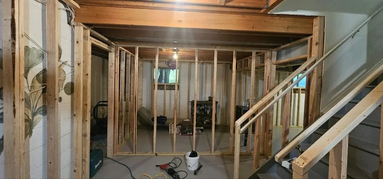 New wall framing for a basement room