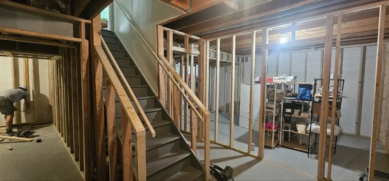 Hallway and stairwell framing in the basement