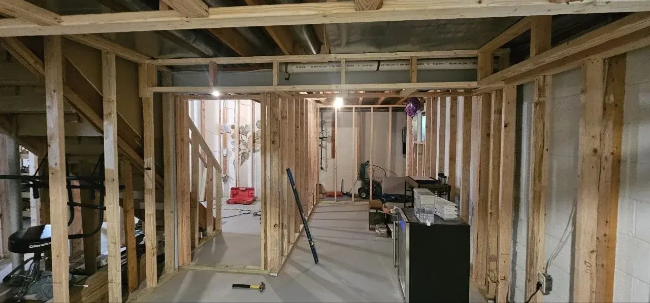 Long hallway framing in the basement