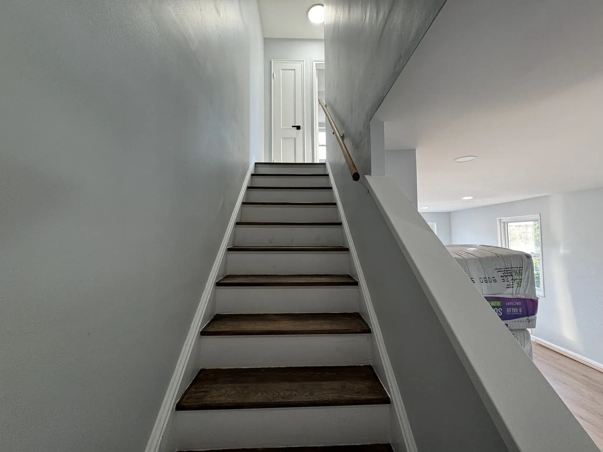 Refreshed staircase with white risers and dark treads