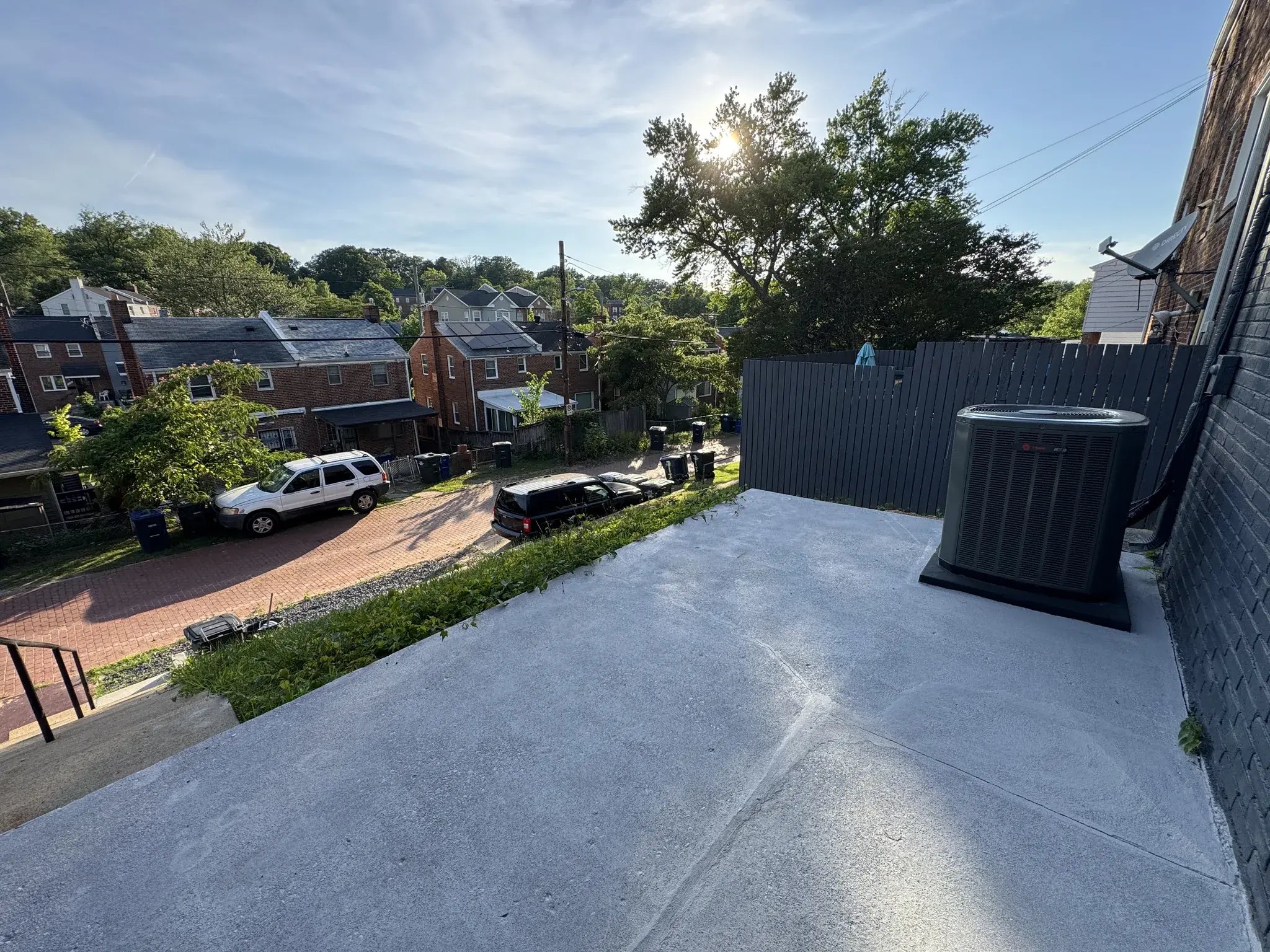 Back patio with city views after renovation