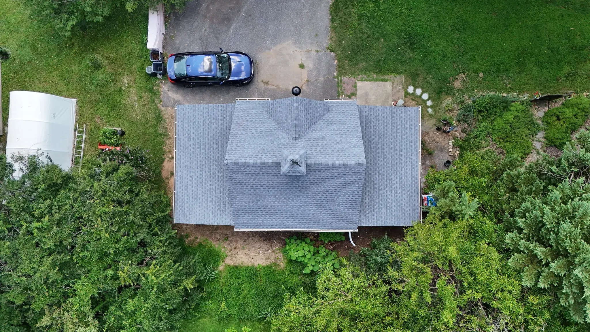 Top-down view of the new garage roof