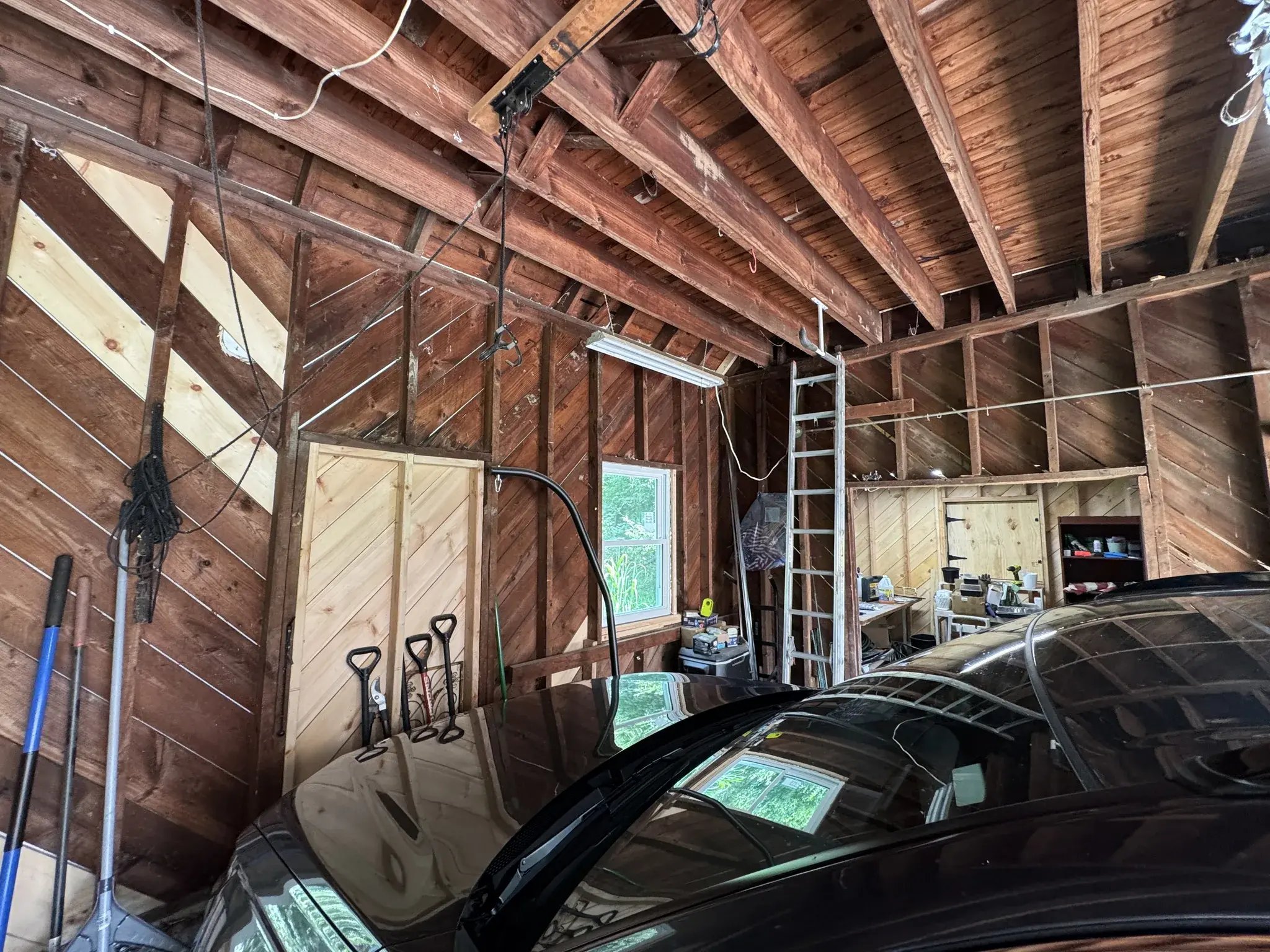 Garage interior after structural repairs