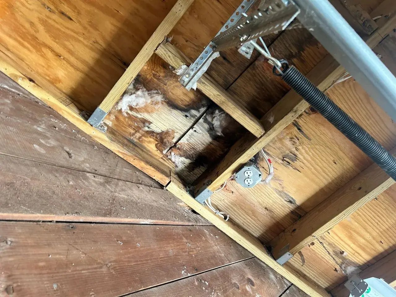 Damage found in the garage ceiling after demolition