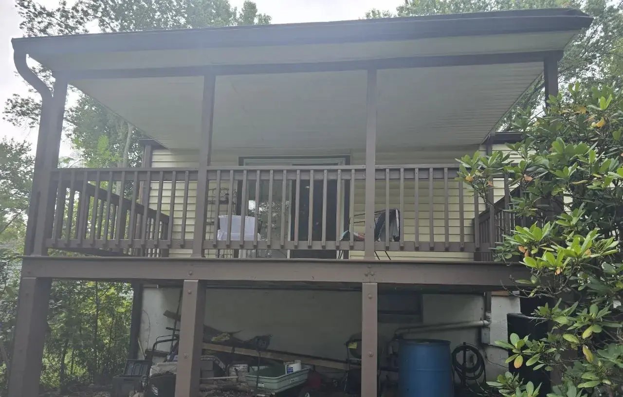 Finished covered deck in Columbia, MD after replacement, view from the yard