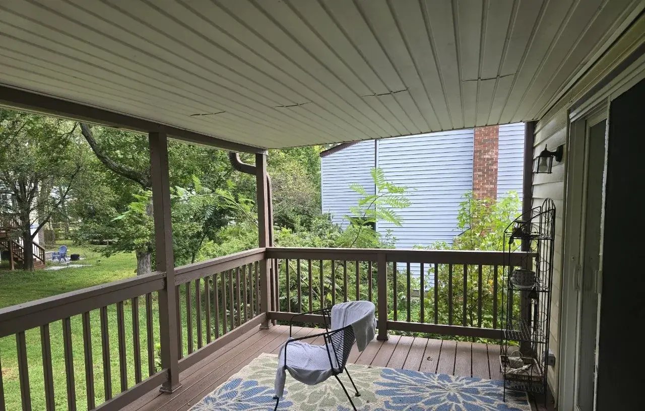 Finished covered deck, view toward the backyard