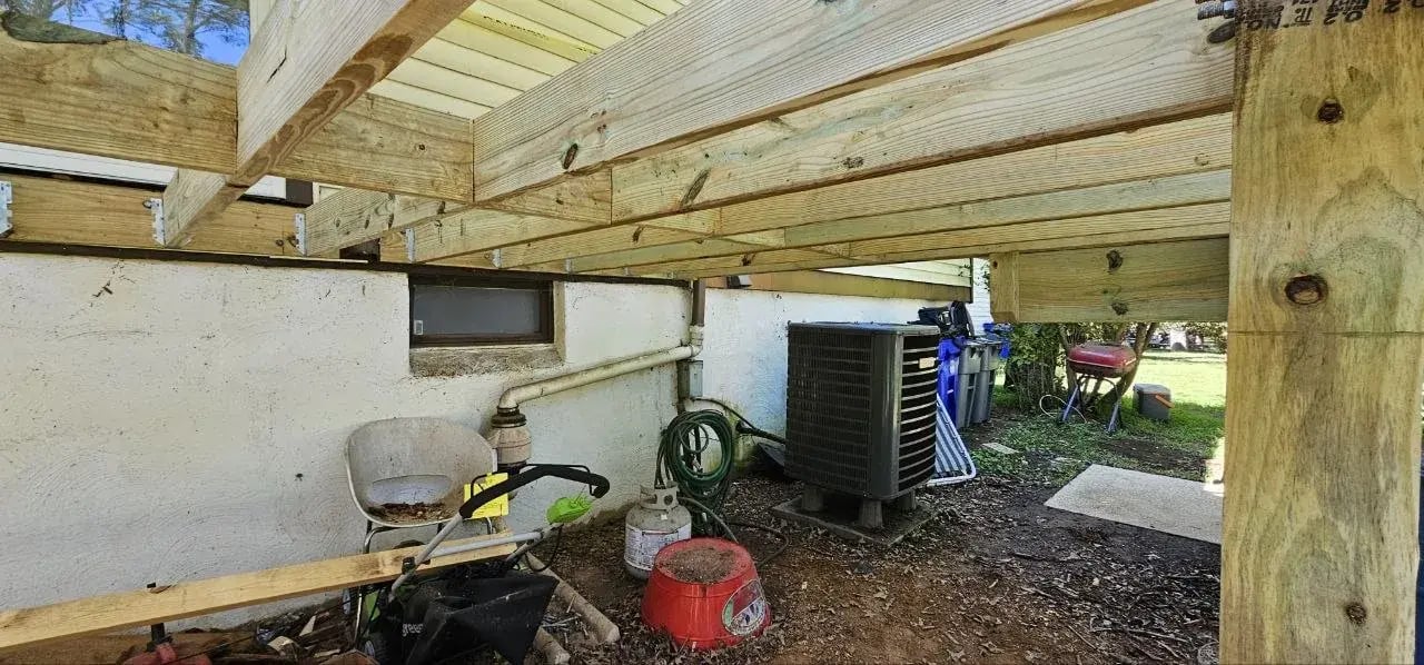 New deck framing seen from below