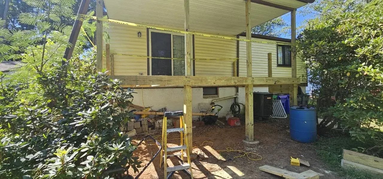 New deck frame and posts, view from the yard