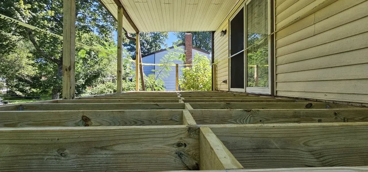 New deck framing before composite decking