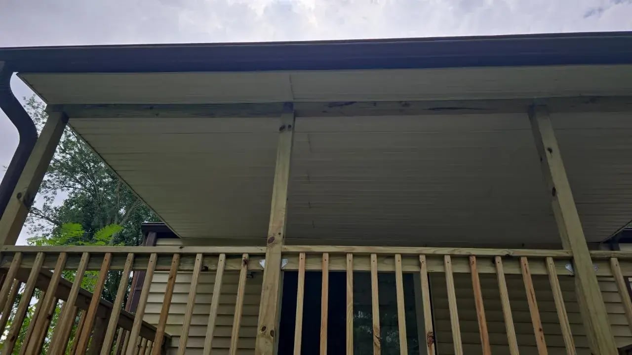 New covered deck railings before painting