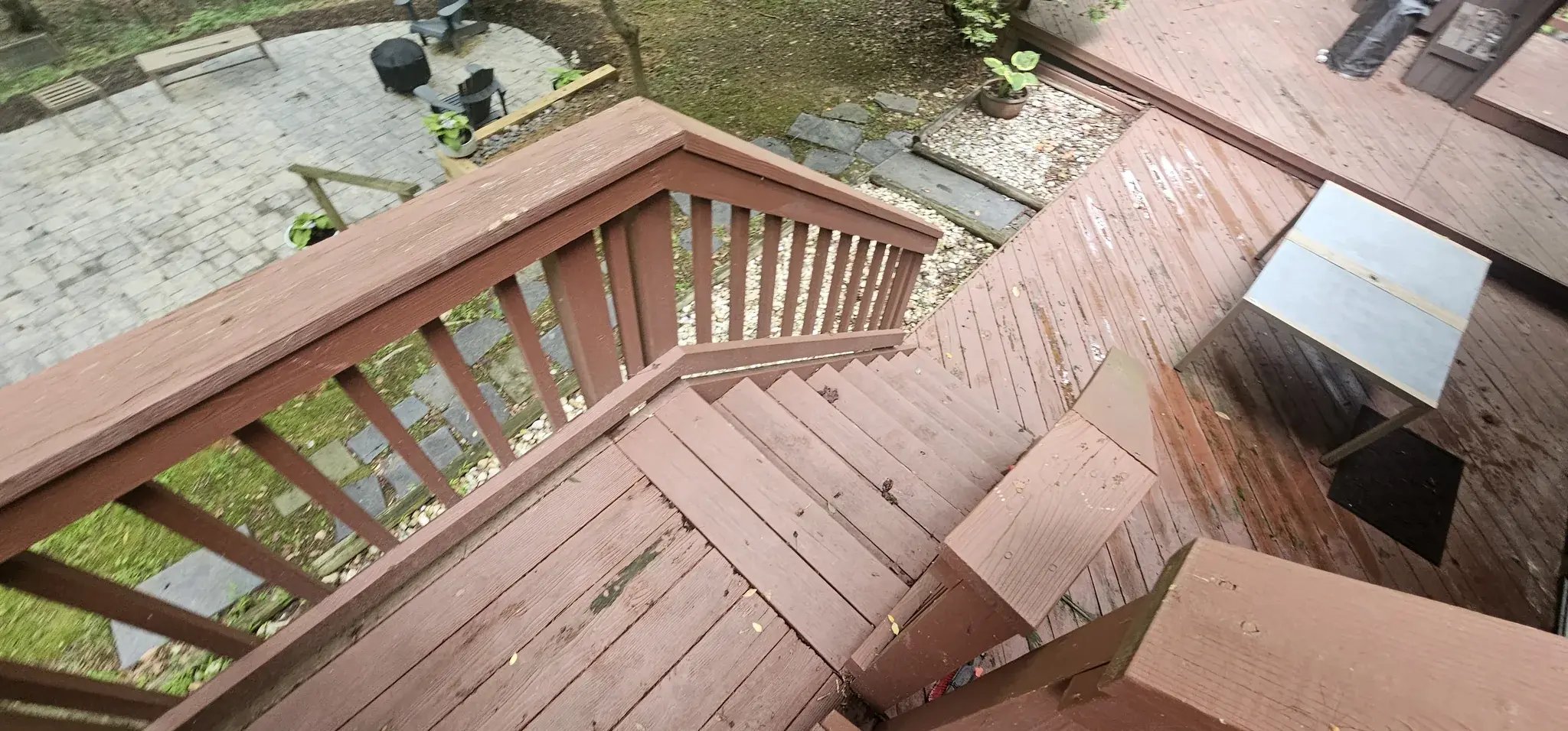 Old wood stairs and lower deck seen from above