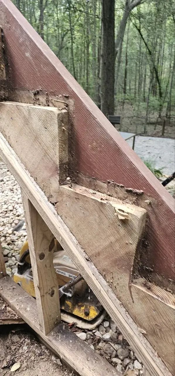Rot in the old stair framing at ground level