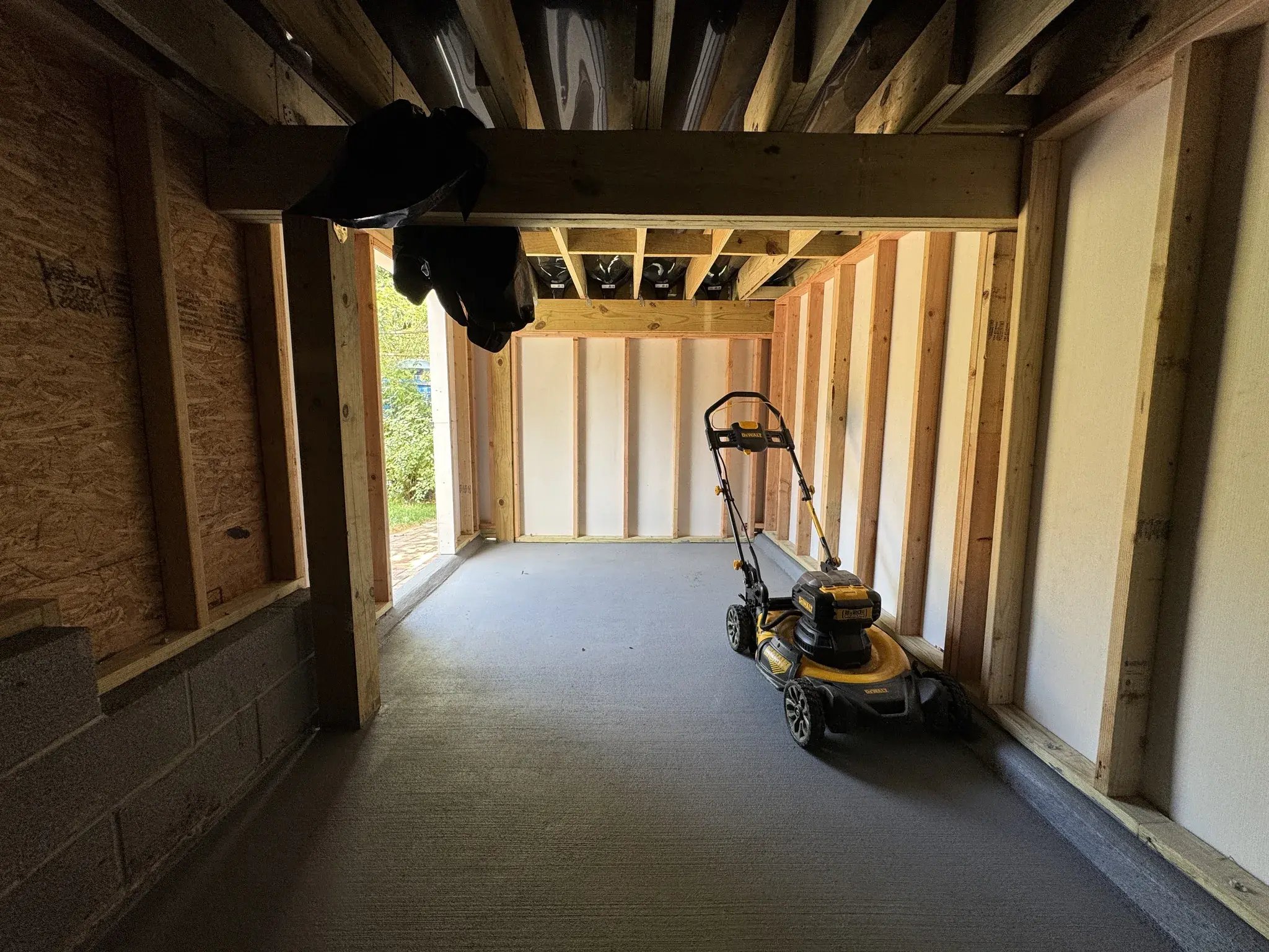 Inside the new storage room under the deck
