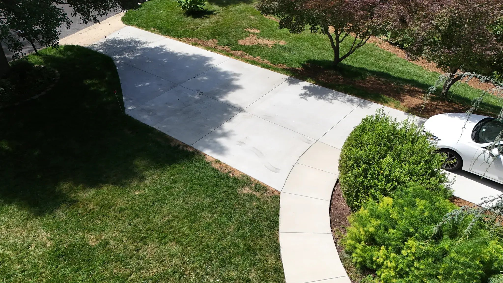 New concrete driveway, aerial view
