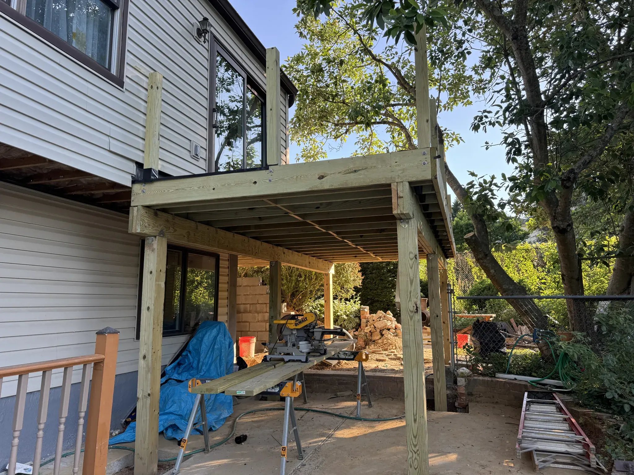 New deck frame over the back patio