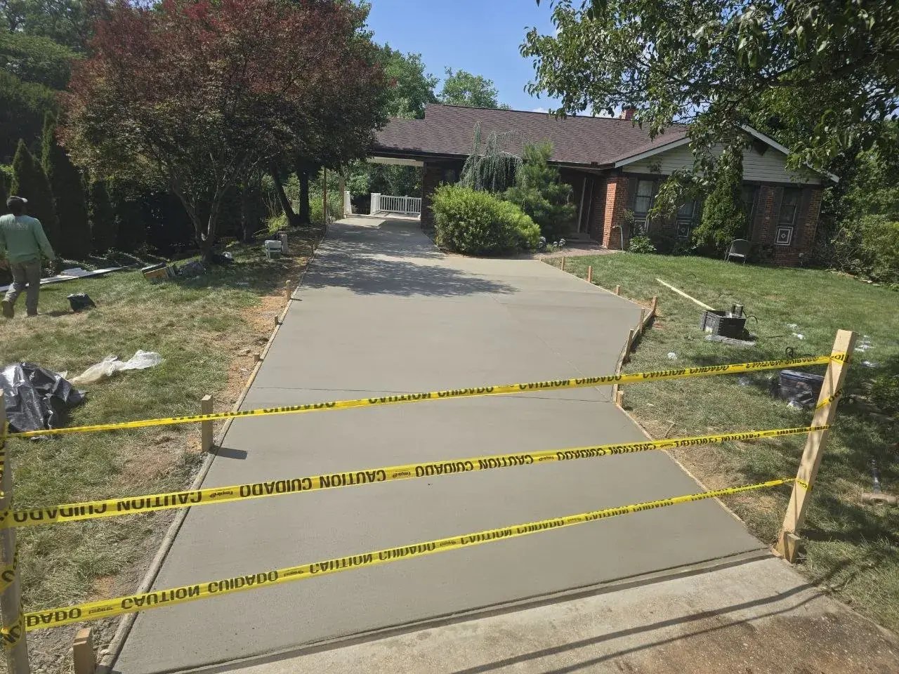 Freshly poured concrete driveway